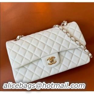 Spot Discount Chanel Classic Grained Calfskin Medium Flap Bag A01112 White/Gold 2024