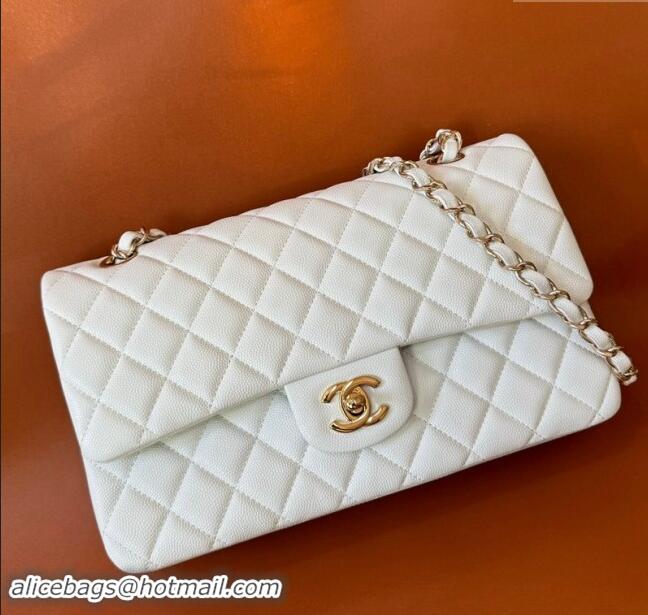 Spot Discount Chanel Classic Grained Calfskin Medium Flap Bag A01112 White/Gold 2024