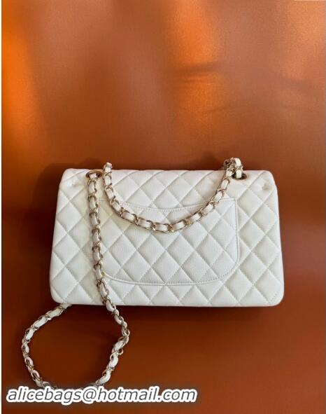 Spot Discount Chanel Classic Grained Calfskin Medium Flap Bag A01112 White/Gold 2024