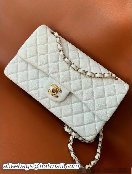 Spot Discount Chanel Classic Grained Calfskin Medium Flap Bag A01112 White/Gold 2024