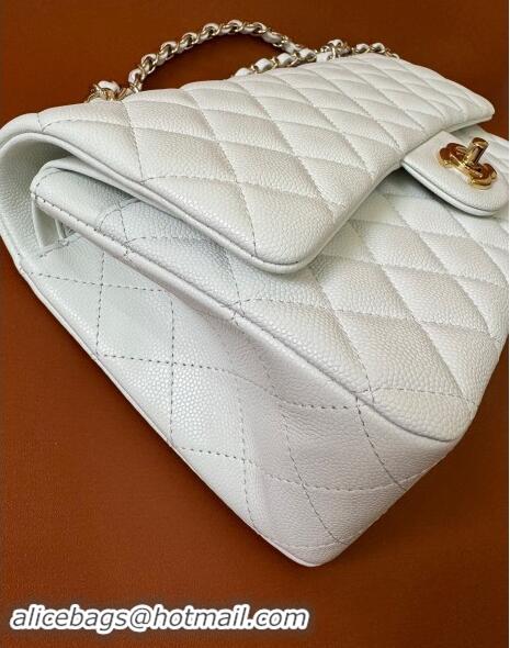 Spot Discount Chanel Classic Grained Calfskin Medium Flap Bag A01112 White/Gold 2024