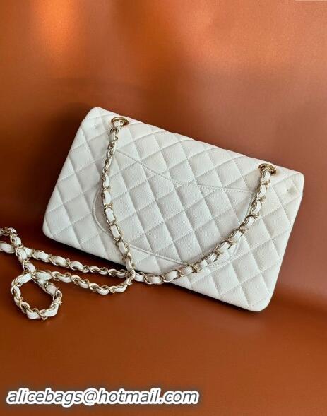 Spot Discount Chanel Classic Grained Calfskin Medium Flap Bag A01112 White/Gold 2024