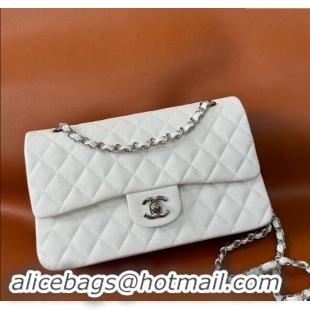 Luxury Classic Chanel Classic Grained Calfskin Medium Flap Bag A01112 White/Silver 2024