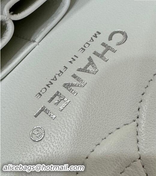 Luxury Classic Chanel Classic Grained Calfskin Medium Flap Bag A01112 White/Silver 2024