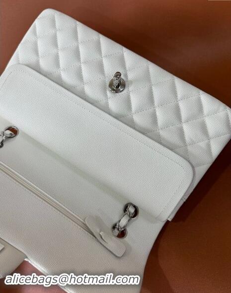 Luxury Classic Chanel Classic Grained Calfskin Medium Flap Bag A01112 White/Silver 2024