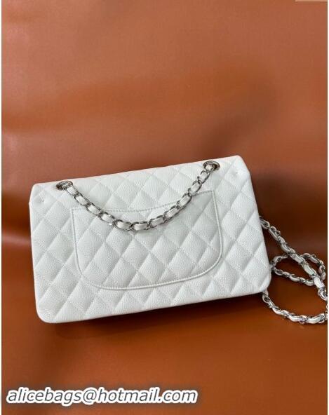 Luxury Classic Chanel Classic Grained Calfskin Medium Flap Bag A01112 White/Silver 2024