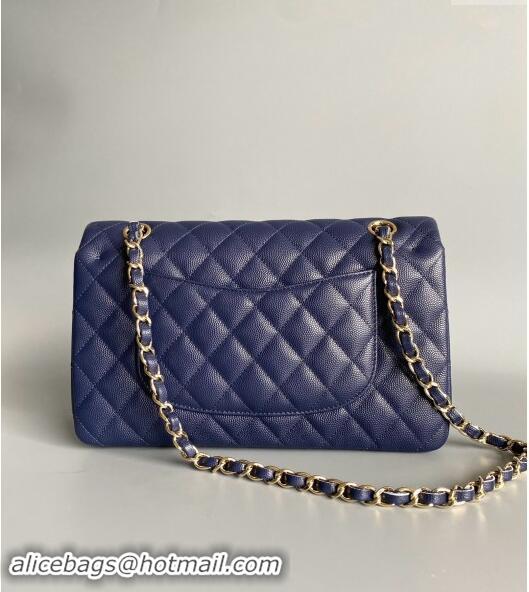 Original Cheap Chanel Classic Grained Calfskin Medium Flap Bag A01112 Dark Blue 2024