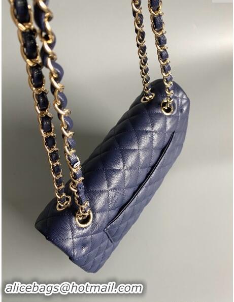 Original Cheap Chanel Classic Grained Calfskin Medium Flap Bag A01112 Dark Blue 2024