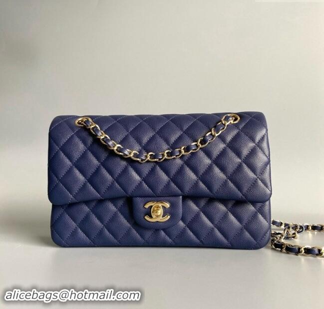 Original Cheap Chanel Classic Grained Calfskin Medium Flap Bag A01112 Dark Blue 2024