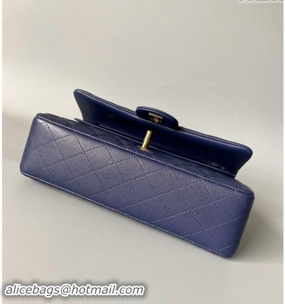 Original Cheap Chanel Classic Grained Calfskin Medium Flap Bag A01112 Dark Blue 2024