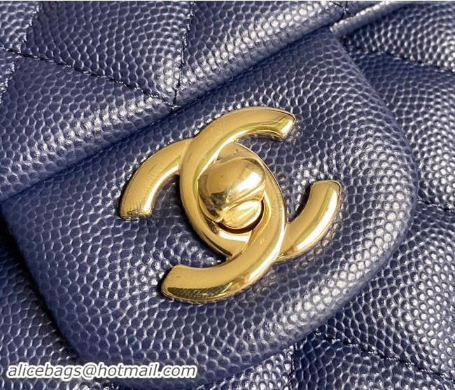 Original Cheap Chanel Classic Grained Calfskin Medium Flap Bag A01112 Dark Blue 2024