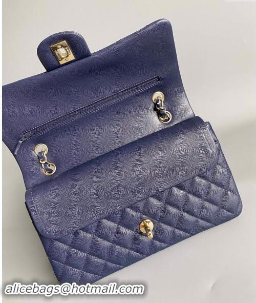 Original Cheap Chanel Classic Grained Calfskin Medium Flap Bag A01112 Dark Blue 2024