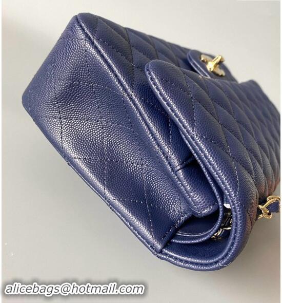 Original Cheap Chanel Classic Grained Calfskin Medium Flap Bag A01112 Dark Blue 2024