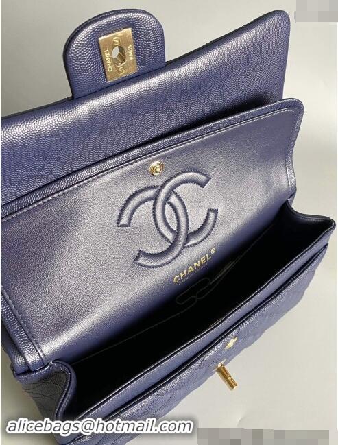 Original Cheap Chanel Classic Grained Calfskin Medium Flap Bag A01112 Dark Blue 2024