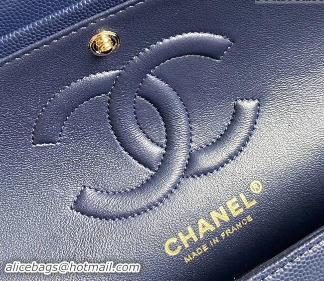 Original Cheap Chanel Classic Grained Calfskin Medium Flap Bag A01112 Dark Blue 2024