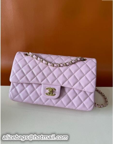 Top Quality Chanel Classic Grained Calfskin Medium Flap Bag A01112 Light Purple 2024