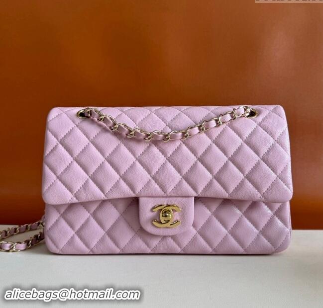 Top Quality Chanel Classic Grained Calfskin Medium Flap Bag A01112 Light Purple 2024