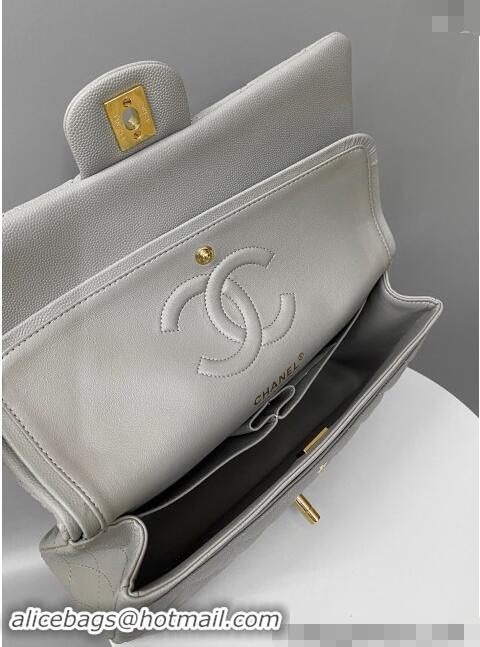 New Release Creation Chanel Classic Grained Calfskin Medium Flap Bag A01112 Grey/Gold 2024