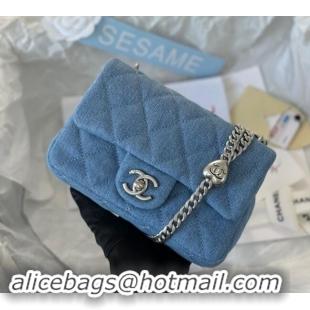 Market Sells Chanel Washed Denim Mini Flap Bag with Heart Chain AS3828 Light Blue 2024