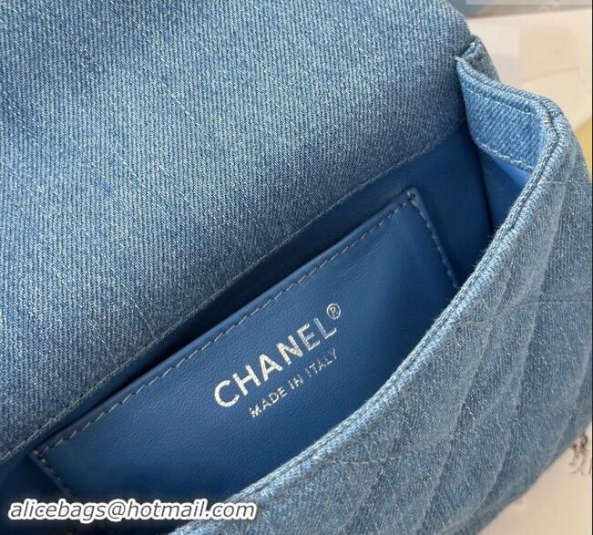 Market Sells Chanel Washed Denim Mini Flap Bag with Heart Chain AS3828 Light Blue 2024