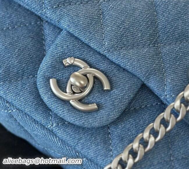 Market Sells Chanel Washed Denim Mini Flap Bag with Heart Chain AS3828 Light Blue 2024