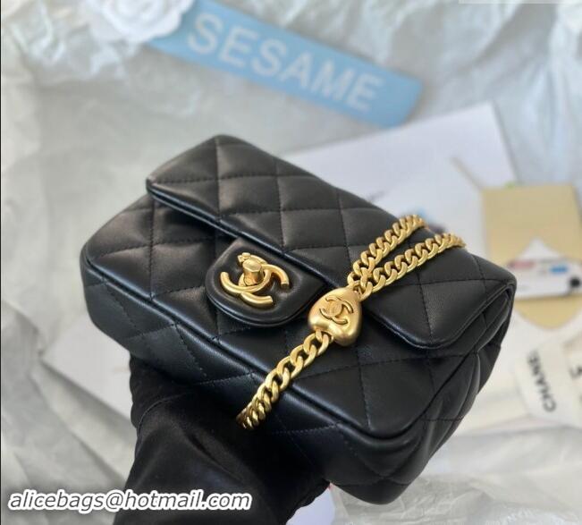 Inexpensive Chanel Lambskin Mini Flap Bag with Heart Chain AS3828 Black 2024