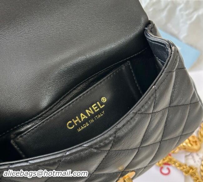 Inexpensive Chanel Lambskin Mini Flap Bag with Heart Chain AS3828 Black 2024