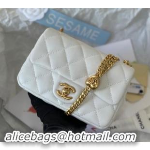 Latest Style Chanel Lambskin Mini Flap Bag with Heart Chain AS3828 White 2024