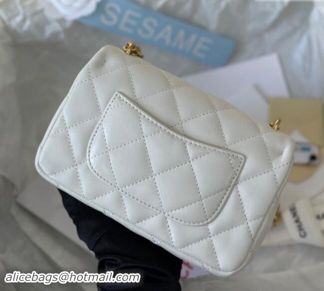 Latest Style Chanel Lambskin Mini Flap Bag with Heart Chain AS3828 White 2024