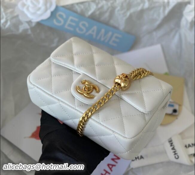 Latest Style Chanel Lambskin Mini Flap Bag with Heart Chain AS3828 White 2024