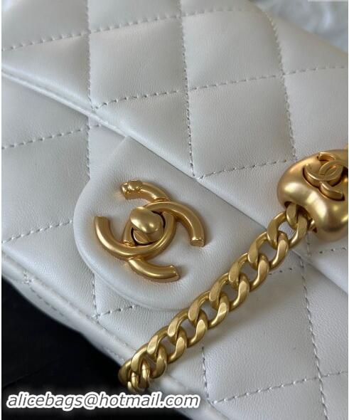 Latest Style Chanel Lambskin Mini Flap Bag with Heart Chain AS3828 White 2024