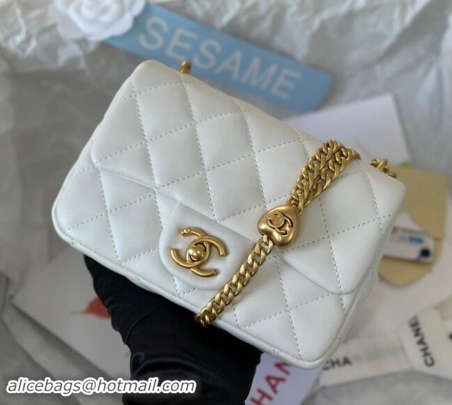 Latest Style Chanel Lambskin Mini Flap Bag with Heart Chain AS3828 White 2024