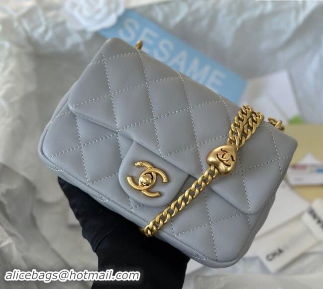 Cheapest Chanel Lambskin Mini Flap Bag with Heart Chain AS3828 Grey 2024