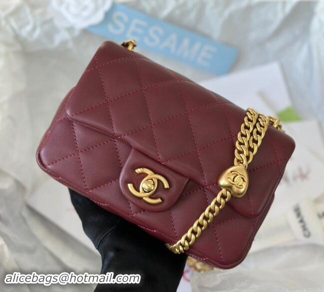 Buy Cheap Chanel Lambskin Mini Flap Bag with Heart Chain AS3828 Burgundy 2024