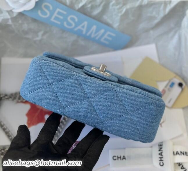 Best Cheap Chanel Washed Denim Mini Square Flap Bag with Heart Chain AS3829 Light Blue 2024