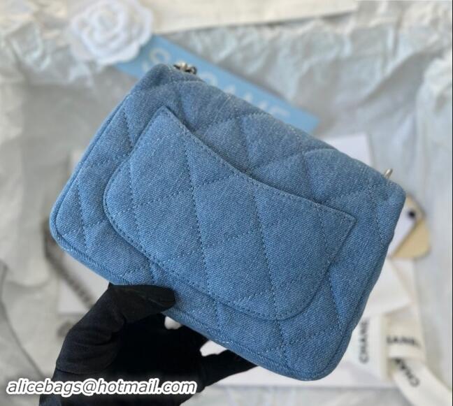 Best Cheap Chanel Washed Denim Mini Square Flap Bag with Heart Chain AS3829 Light Blue 2024