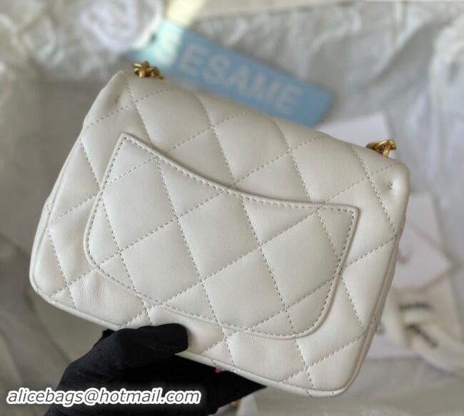 Low Price Chanel Lambskin Mini Square Flap Bag with Heart Chain AS3829 White 2024