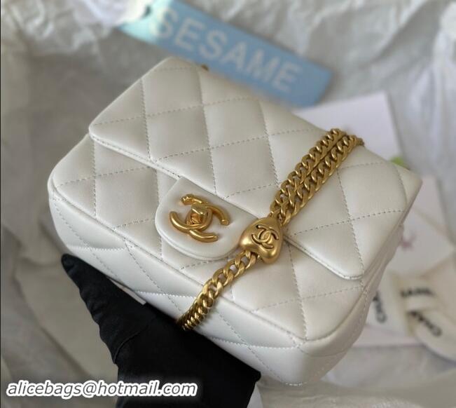 Low Price Chanel Lambskin Mini Square Flap Bag with Heart Chain AS3829 White 2024