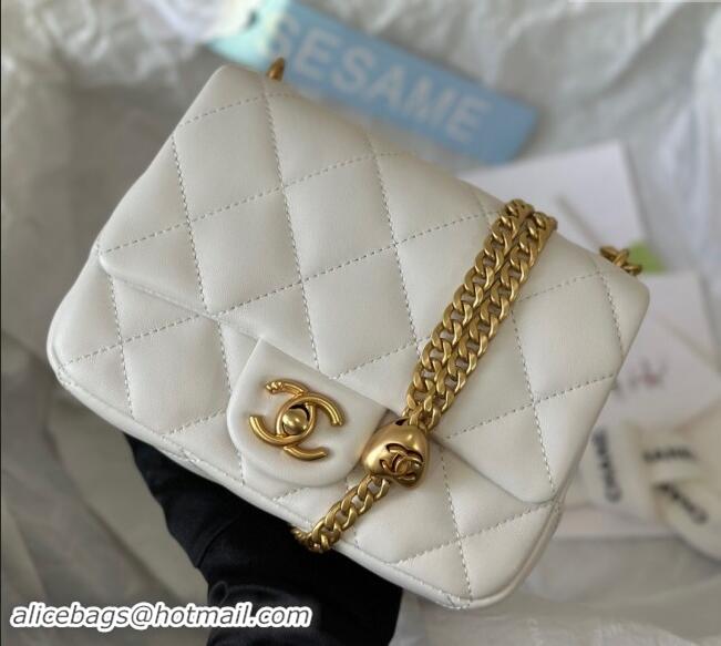 Low Price Chanel Lambskin Mini Square Flap Bag with Heart Chain AS3829 White 2024