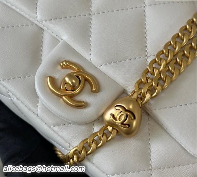 Low Price Chanel Lambskin Mini Square Flap Bag with Heart Chain AS3829 White 2024