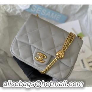 High Quality Chanel Lambskin Mini Square Flap Bag with Heart Chain AS3829 Grey 2024