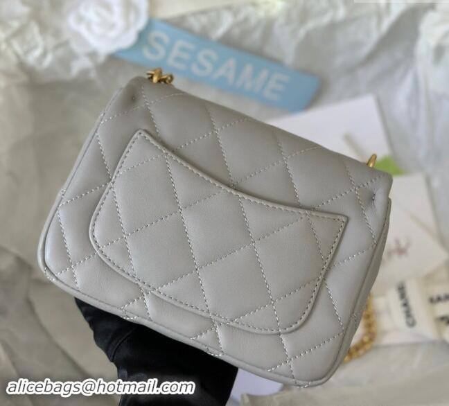 High Quality Chanel Lambskin Mini Square Flap Bag with Heart Chain AS3829 Grey 2024