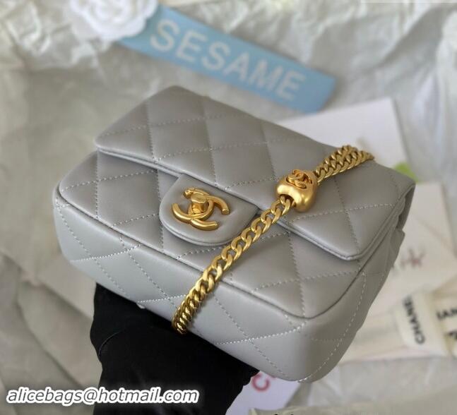 High Quality Chanel Lambskin Mini Square Flap Bag with Heart Chain AS3829 Grey 2024