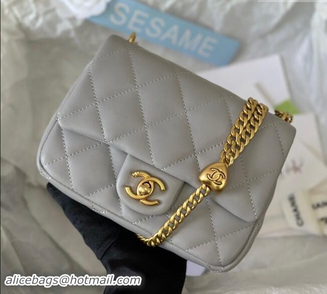 High Quality Chanel Lambskin Mini Square Flap Bag with Heart Chain AS3829 Grey 2024