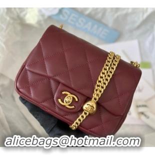 New Product Chanel Lambskin Mini Square Flap Bag with Heart Chain AS3829 Burgundy 2024