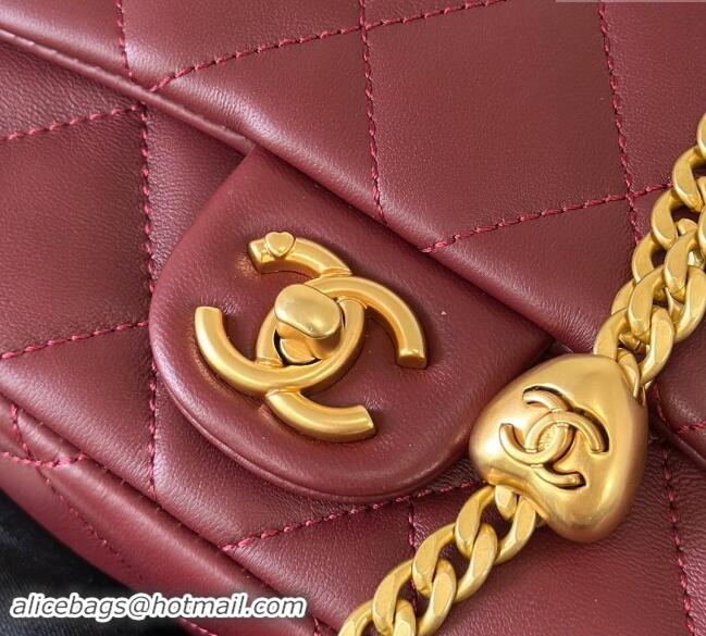 New Product Chanel Lambskin Mini Square Flap Bag with Heart Chain AS3829 Burgundy 2024