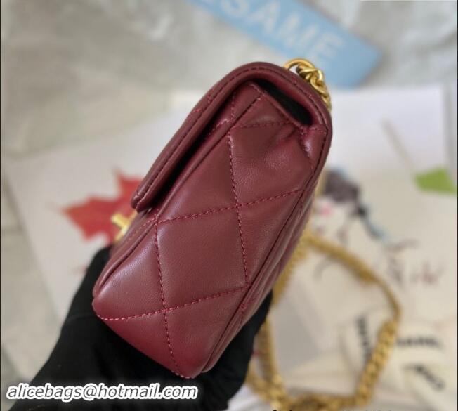 New Product Chanel Lambskin Mini Square Flap Bag with Heart Chain AS3829 Burgundy 2024