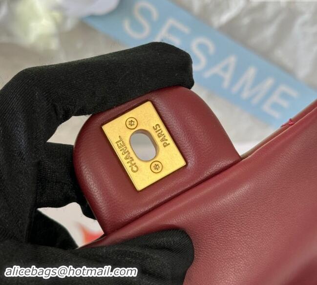 New Product Chanel Lambskin Mini Square Flap Bag with Heart Chain AS3829 Burgundy 2024