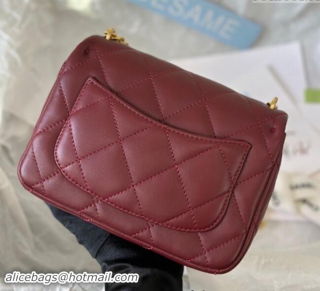 New Product Chanel Lambskin Mini Square Flap Bag with Heart Chain AS3829 Burgundy 2024