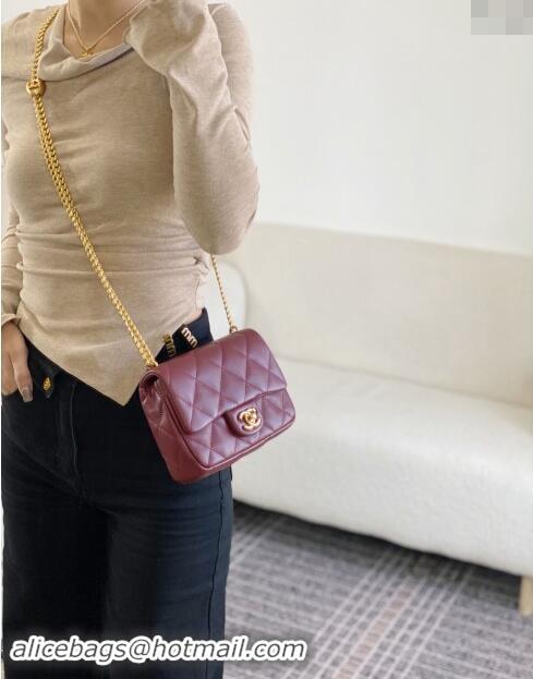 New Product Chanel Lambskin Mini Square Flap Bag with Heart Chain AS3829 Burgundy 2024